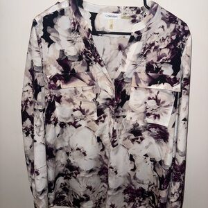Calvin Klein Women's Floral Blouse - Purple and White